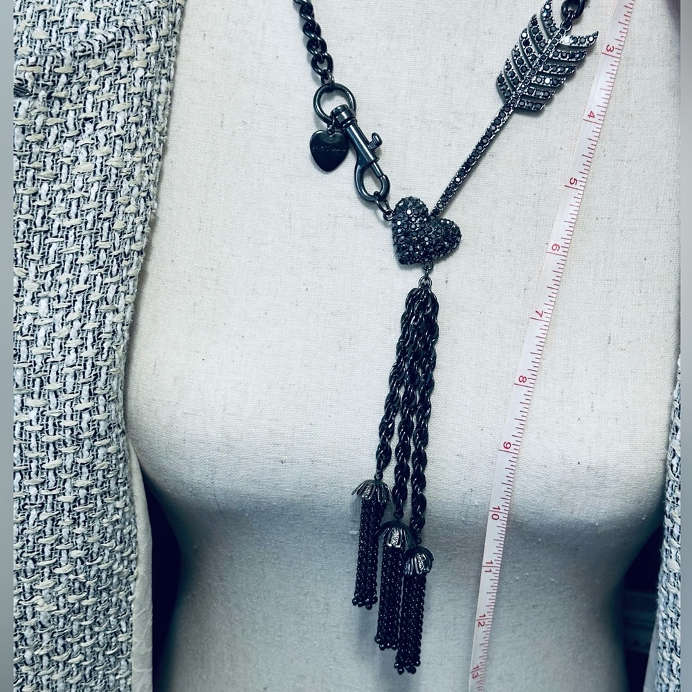 Betsey Johnson Heart Chain Necklace 20" Cupid Arrow Long Layered Icy Crystal - Picture 6 of 9